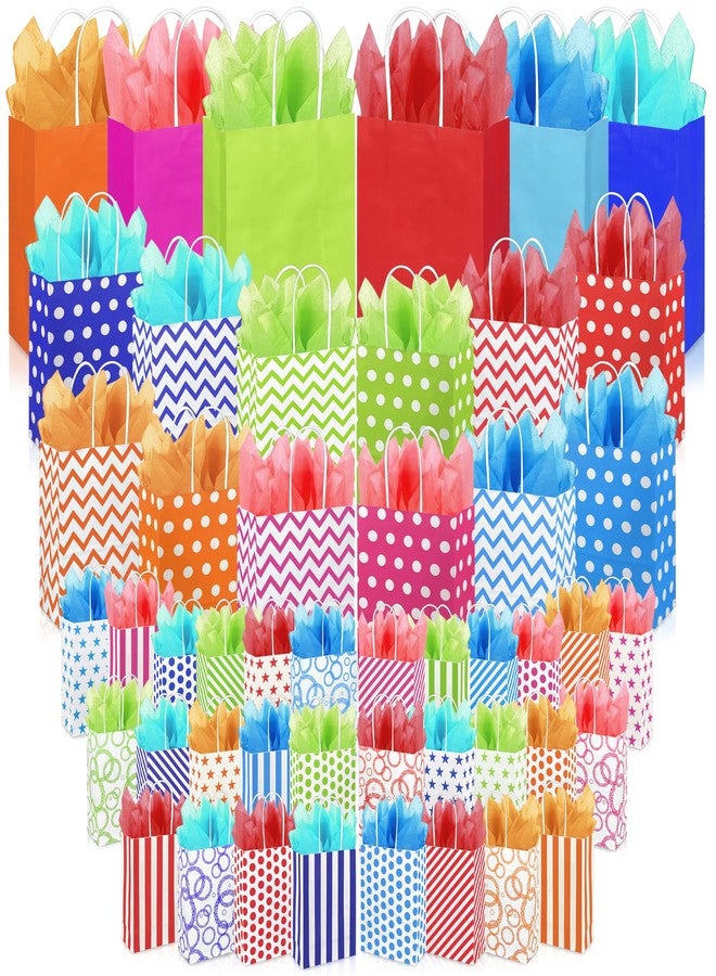 KEEPARTY 96 PCS Assorted Sizes Gift Bags with Handles 48 Gift Bags 8 Styles 6 Colors with 48 Tissue Papers 6 Colors Perfect for Weddings Parties and Holidays - Image 1